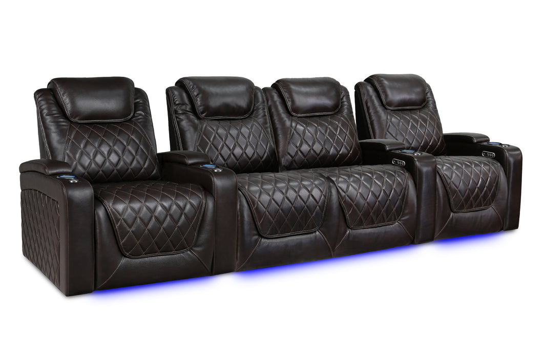 Valencia 2025 New Oslo XL Leather Home Theater Seating Row of 4 Loveseat Center, Dark Chocolate