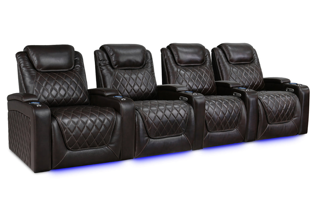 Valencia 2025 New Oslo XL Leather Home Theater Seating Row of 4, Dark Chocolate
