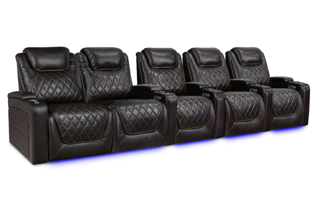 Valencia 2025 New Oslo XL Leather Home Theater Seating Row of 5 Loveseat Left, Dark Chocolate