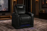 Valencia Oslo Home Theater Seating Single Recliner, Black with Risers