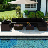 Outdoor PE Rattan Conversation Set with 32” Propane Fire Pit Table and Tank Holder