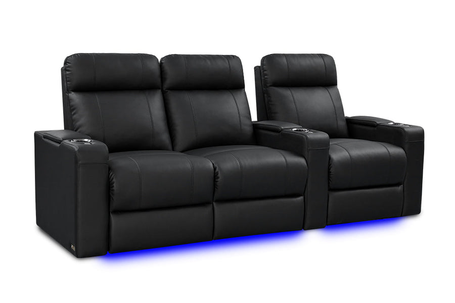 Valencia Piacenza Luxury Leather Home Theater Seating Row of 3 Loveseat Left, Onyx