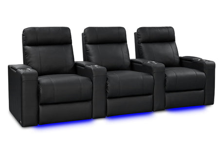 Valencia Piacenza Luxury Leather Home Theater Seating Row of 3, Onyx