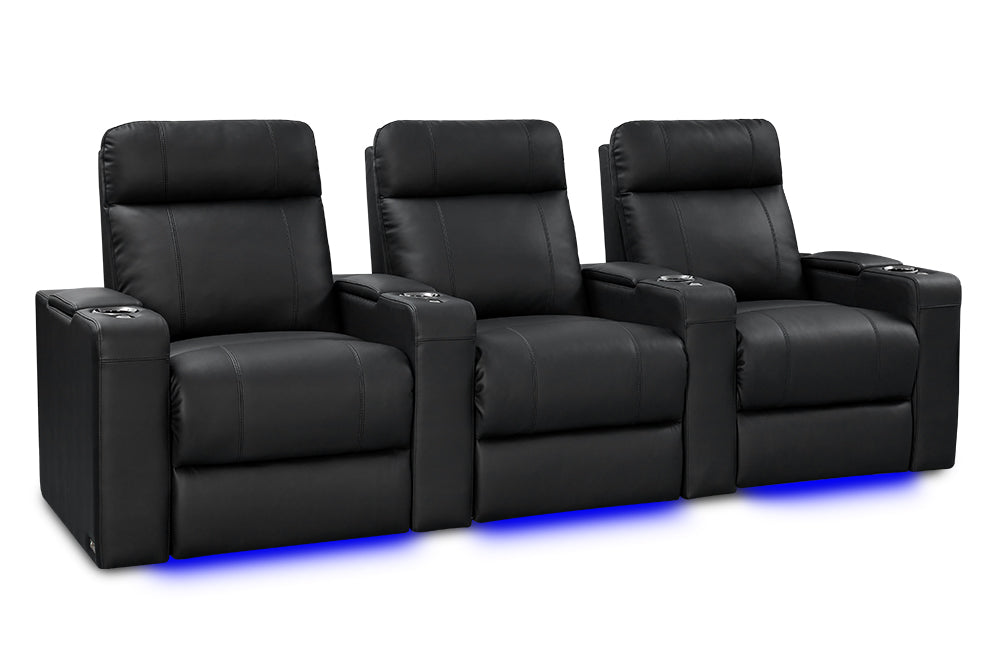 Valencia Piacenza Luxury Leather Home Theater Seating Row of 3, Onyx