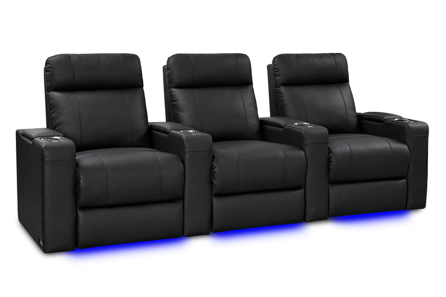 Valencia Piacenza Luxury Leather Home Theater Seating Row of 3, Onyx