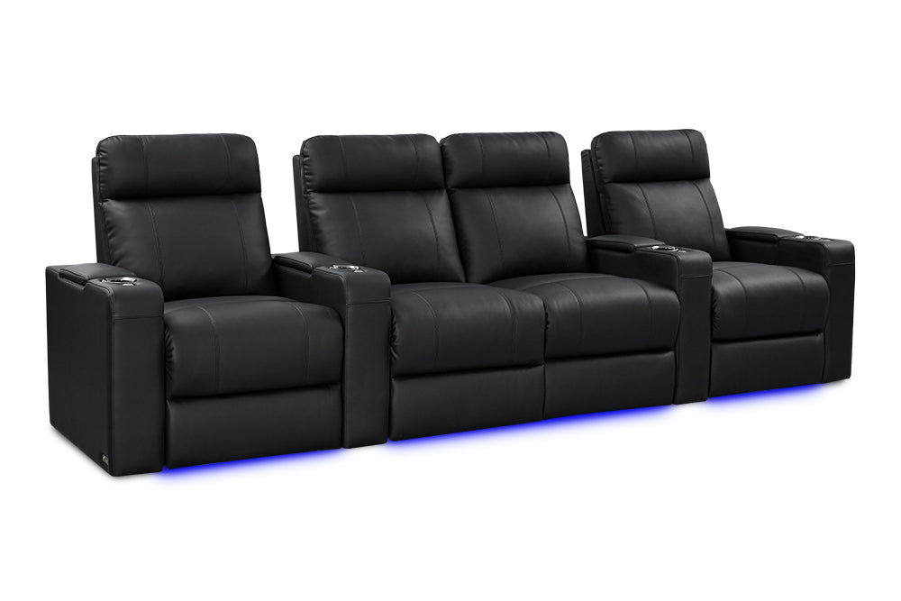 Valencia Piacenza Luxury Leather Home Theater Seating Row of 4 Loveseat Center, Onyx