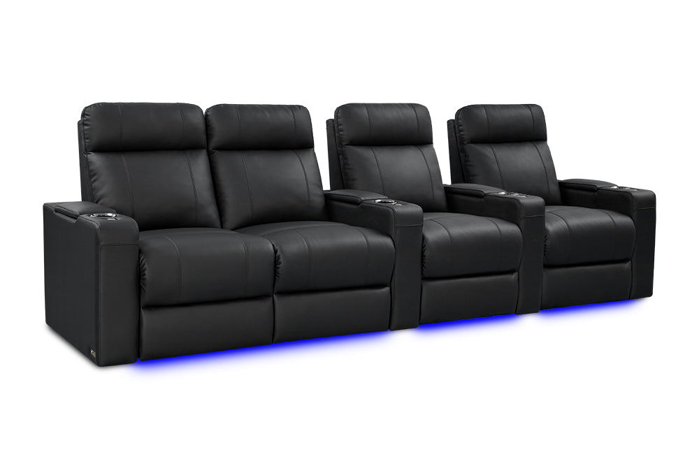 Valencia Piacenza Luxury Leather Home Theater Seating Row of 4 Loveseat Left, Onyx