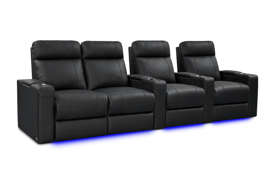 Valencia Piacenza Luxury Leather Home Theater Seating Row of 4 Loveseat Left, Onyx
