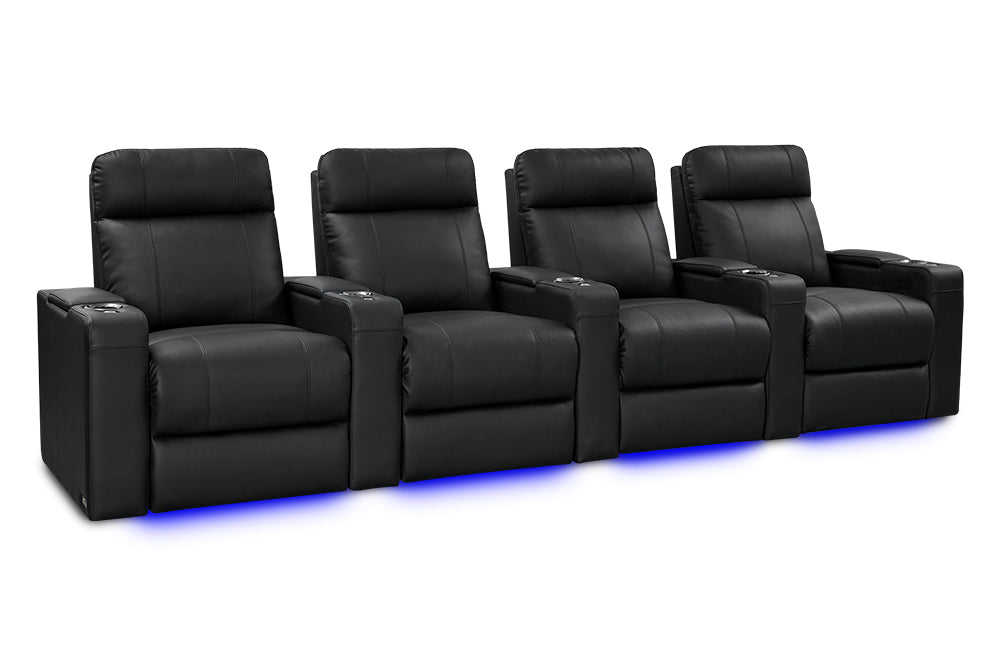 Valencia Piacenza Luxury Leather Home Theater Seating Row of 4, Onyx