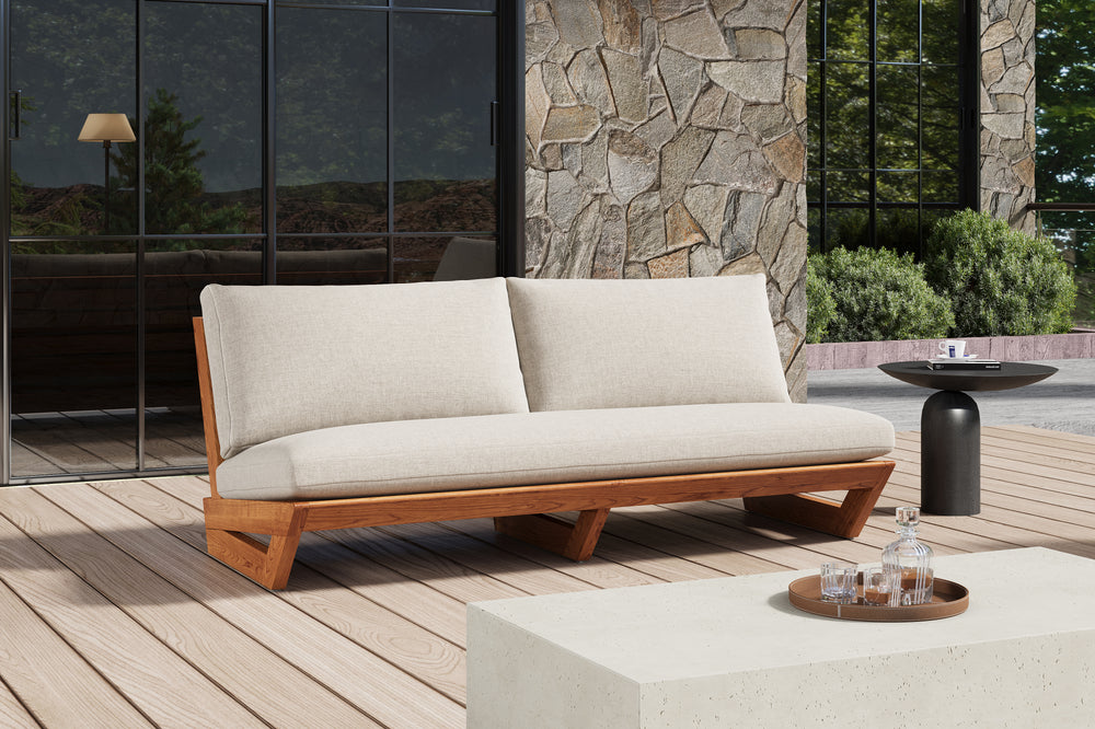 Valencia Paolo Teak Outdoor Fabric Loveseat, Light Grey