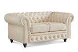 Valencia Parma 64" Full Aniline Leather Chesterfield Loveseat Sofa, Antique White