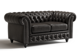 Valencia Parma 64" Full Aniline Leather Chesterfield Loveseat Sofa, Black
