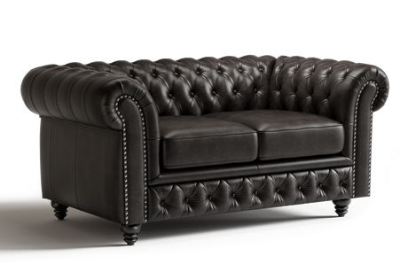 Valencia Parma 64" Full Aniline Leather Chesterfield Loveseat Sofa, Black