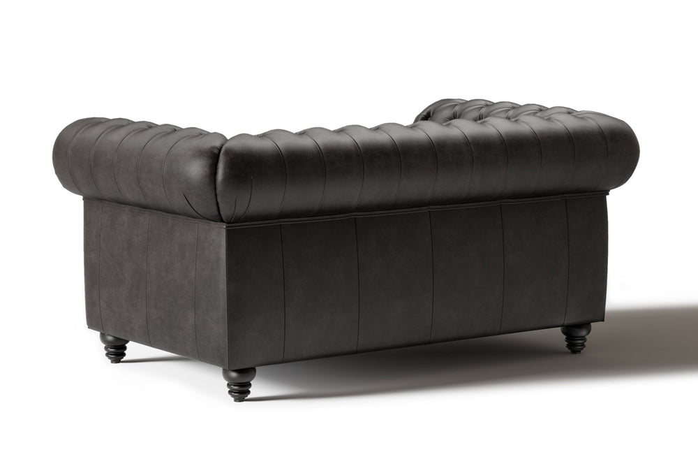 Valencia Parma 64" Full Aniline Leather Chesterfield Loveseat Sofa, Black