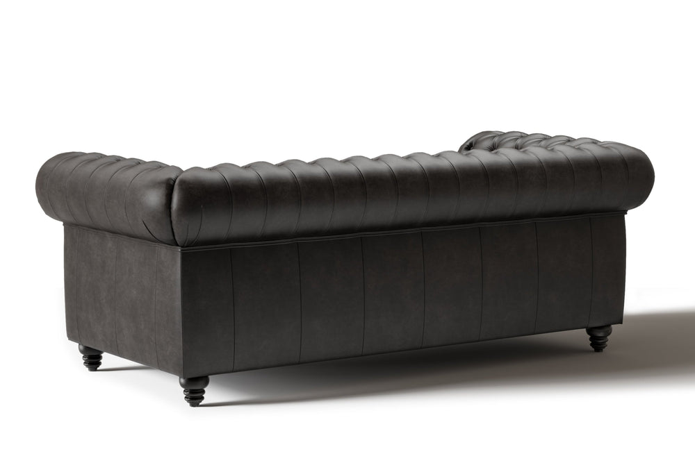 Valencia Parma 82" Full Aniline Leather Chesterfield Three Seats Sofa, Black