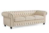 Valencia Parma 92" Full Aniline Leather Chesterfield Three Seats Sofa, Antique White
