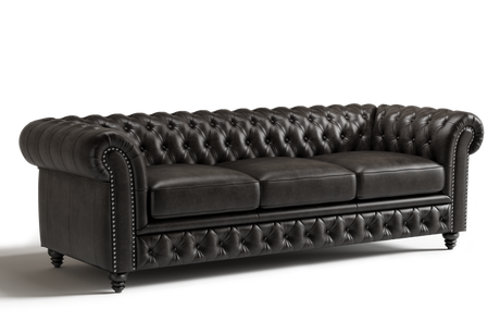 Valencia Parma 92" Full Aniline Leather Chesterfield Three Seats Sofa, Black