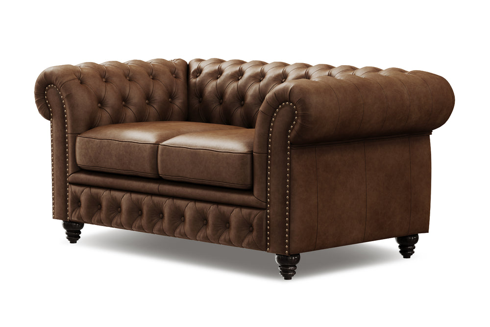 Valencia Parma 64" Full Aniline Leather Chesterfield Loveseat Sofa, Chocolate Color