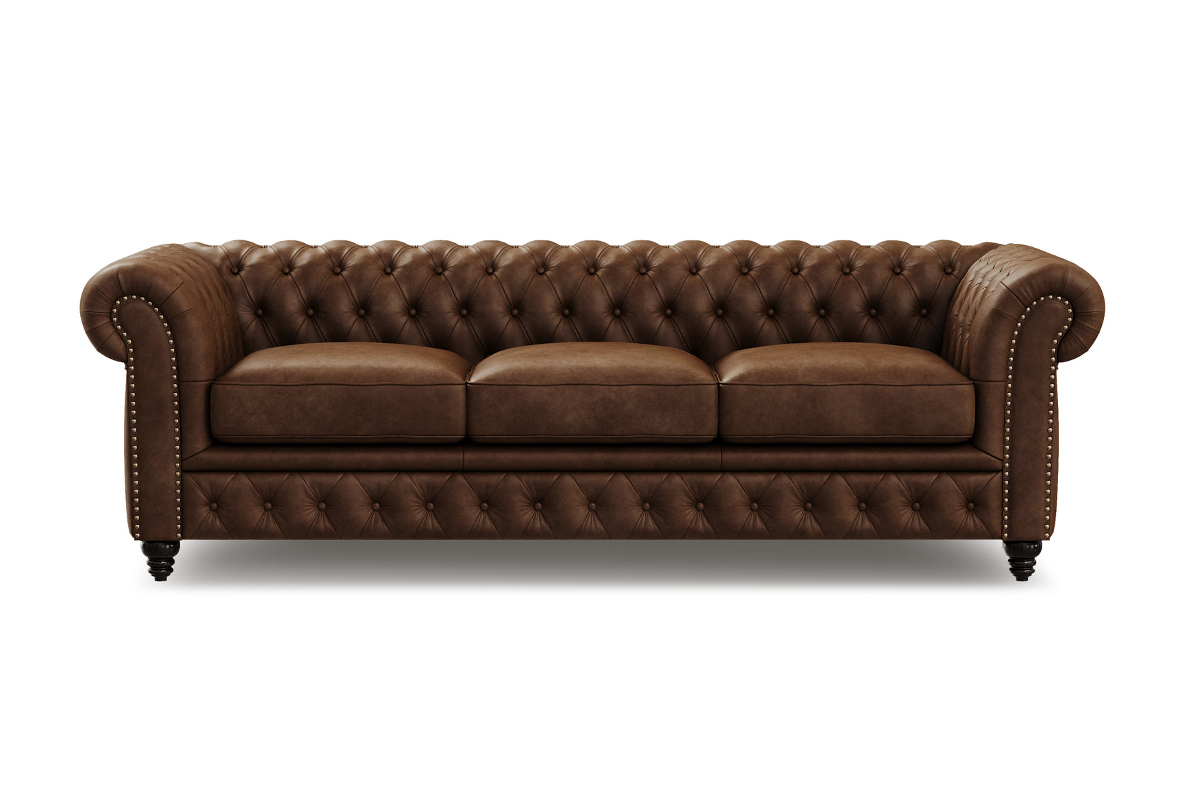 Valencia Parma 92" Full Aniline Leather Chesterfield Three Seats Sofa, Chocolate