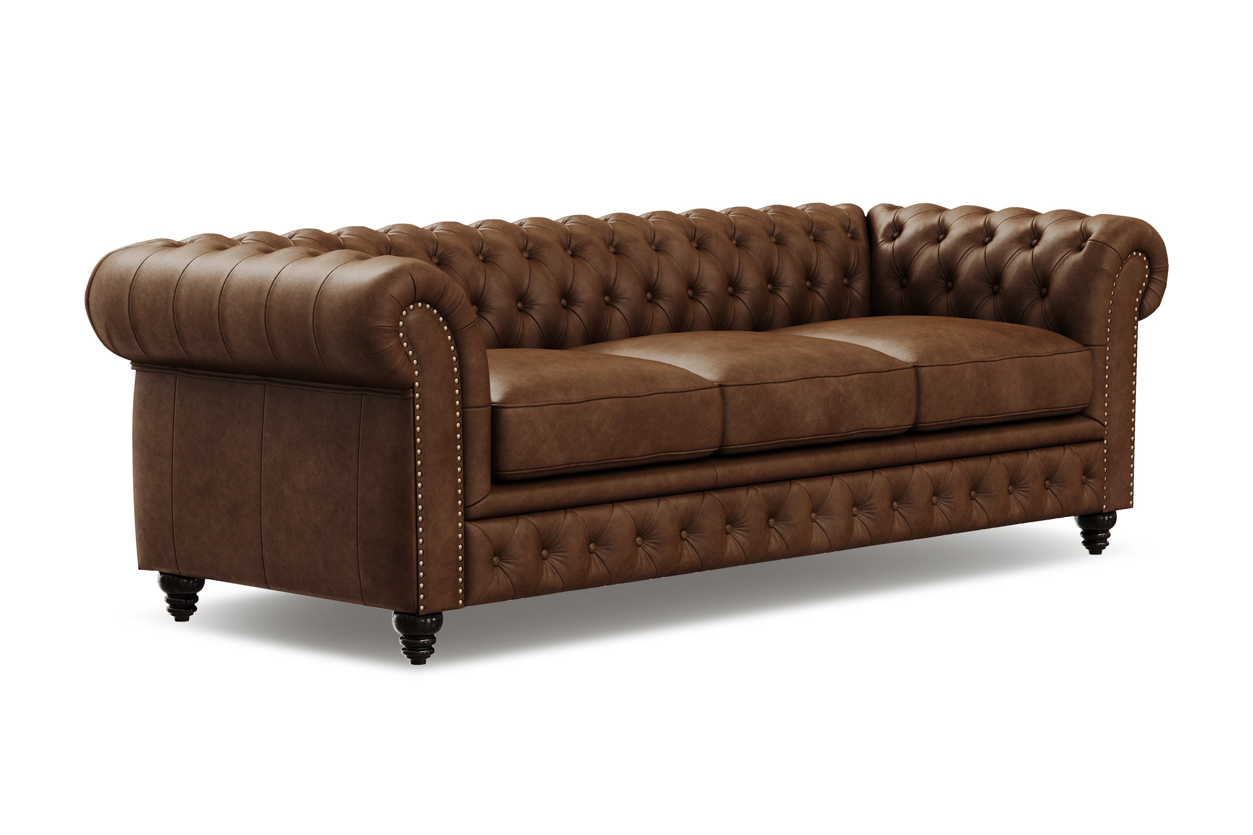 Valencia Parma 92 Full Aniline Leather Chesterfield Three Seats Sofa Chocolate