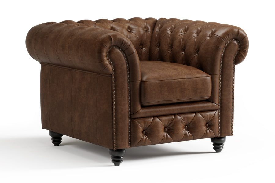 Valencia Parma Full Aniline Leather Chesterfield Single Sofa Accent Chair, Chocolate Color