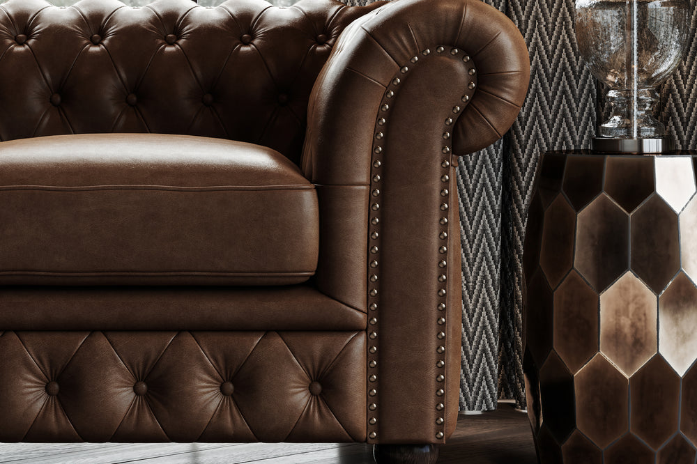 Valencia Parma Full Aniline Leather Chesterfield Single Sofa Accent Chair, Chocolate Color