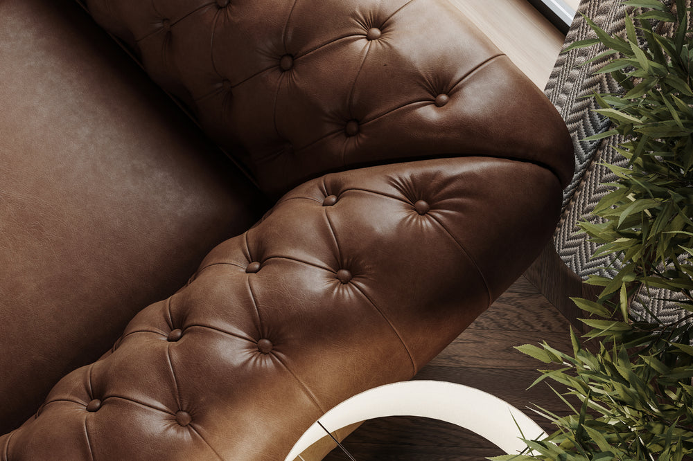 Valencia Parma Full Aniline Leather Chesterfield Single Sofa Accent Chair, Chocolate Color