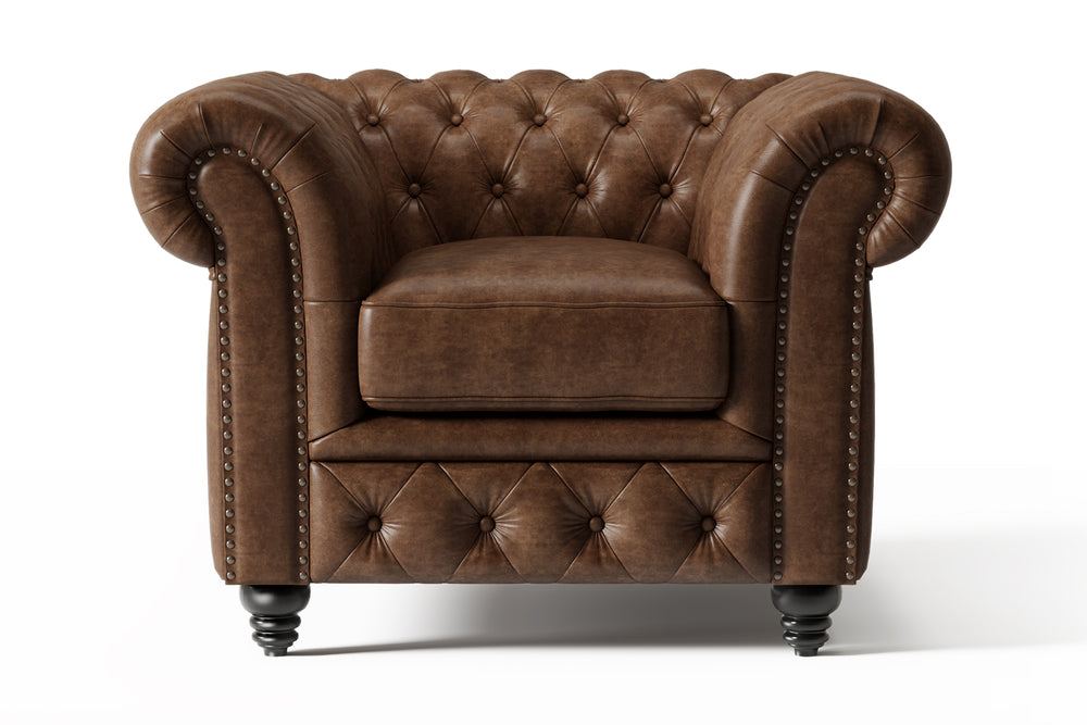 Valencia Parma Full Aniline Leather Chesterfield Single Sofa Accent Chair, Chocolate Color