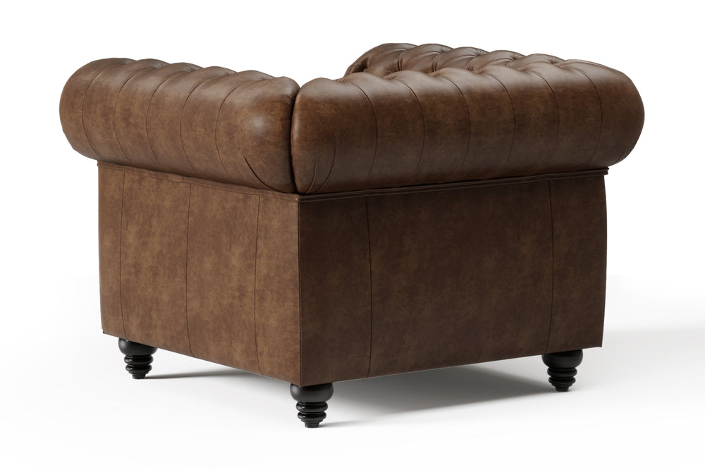 Valencia Parma Full Aniline Leather Chesterfield Single Sofa Accent Chair, Chocolate Color