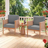 Patio Acacia Wood Chair Set of 4 with Woven Rope Armrests and Seat Back Cushions for Backyard
