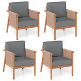 Patio Acacia Wood Chair Set of 4 with Woven Rope Armrests and Seat Back Cushions for Backyard