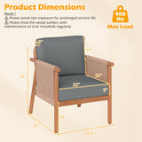 Patio Acacia Wood Chair Set of 4 with Woven Rope Armrests and Seat Back Cushions for Backyard