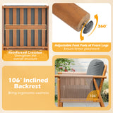 Patio Acacia Wood Chair Set of 4 with Woven Rope Armrests and Seat Back Cushions for Backyard