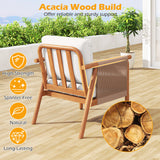 Patio Acacia Wood Chair Set of 4 with Woven Rope Armrests and Seat Back Cushions for Backyard