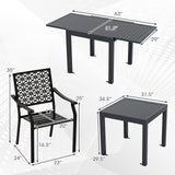 Patio Rectangular Aluminum Table and Stackable Armchairs Set with Slatted Tabletop and Seats