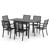 Patio Rectangular Aluminum Table and Stackable Armchairs Set with Slatted Tabletop and Seats
