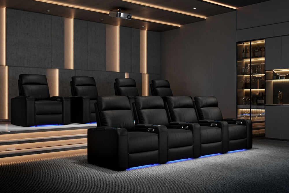 Valencia 2025 New Piacenza Leather Home Theater Seating Power Headrest Row of 6, Black