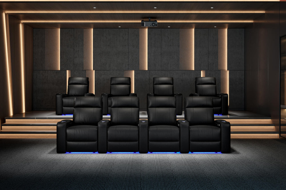 Valencia 2025 New Piacenza Leather Home Theater Seating Power Headrest Row of 2, Black