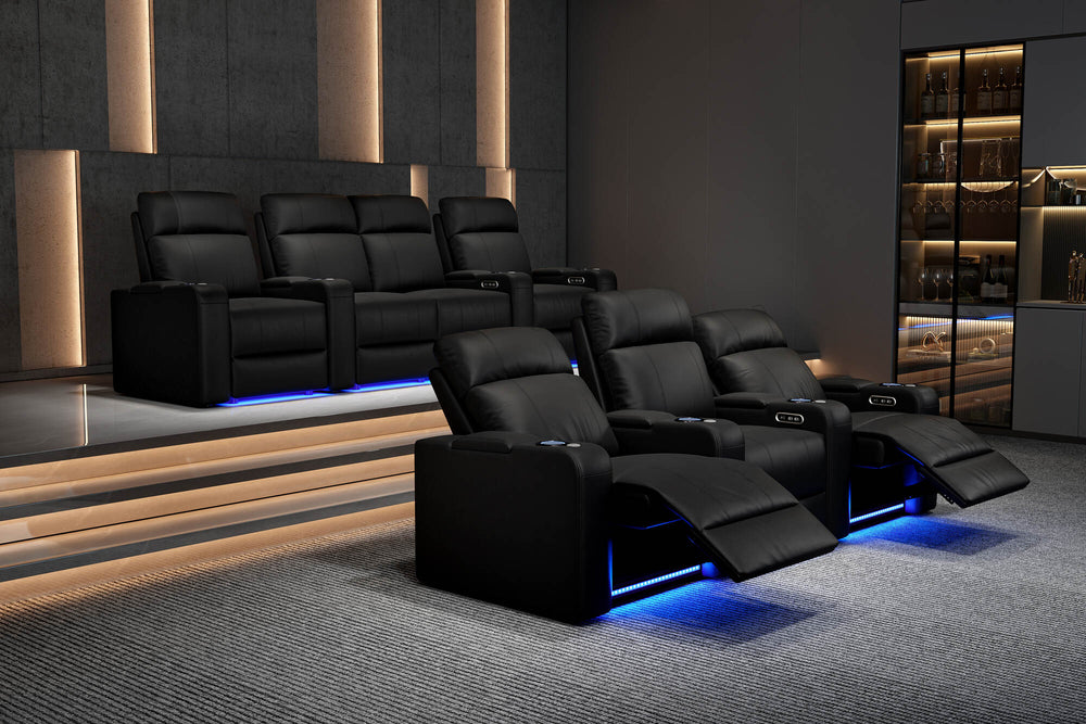 Valencia 2025 New Piacenza Leather Home Theater Seating Power Headrest Row of 3 Loveseat Right, Black