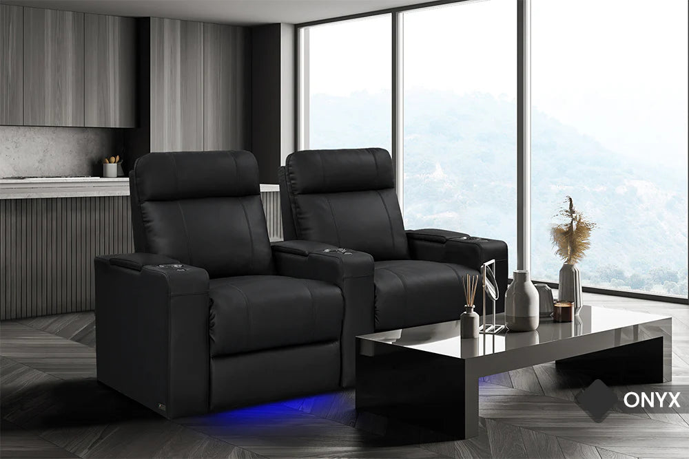 Valencia Piacenza Luxury Leather Home Theater Seating Row of 4, Onyx