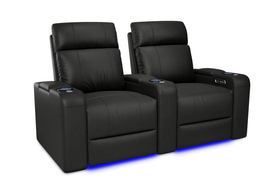 Valencia 2025 New Piacenza Leather Home Theater Seating Power Headrest Row of 2, Black