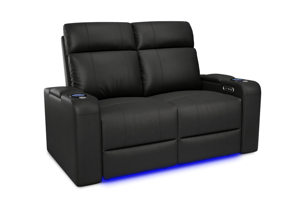 Valencia 2025 New Piacenza Leather Home Theater Seating Power Headrest Row of 2 Loveseat, Black