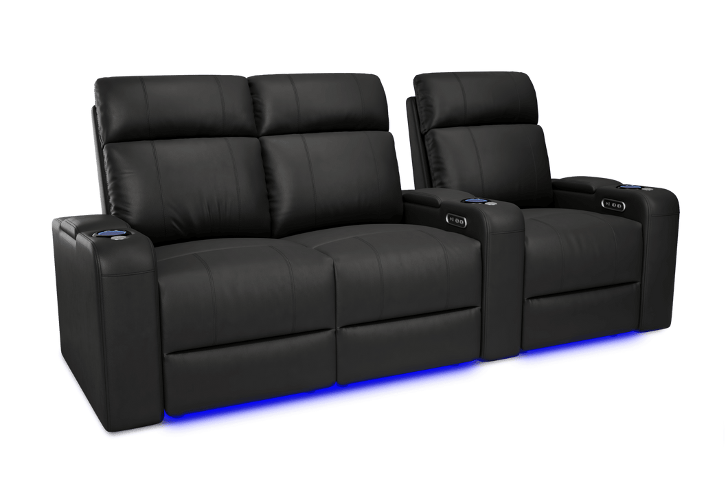 Valencia 2025 New Piacenza Leather Home Theater Seating Power Headrest Row of 3 Loveseat Left, Black