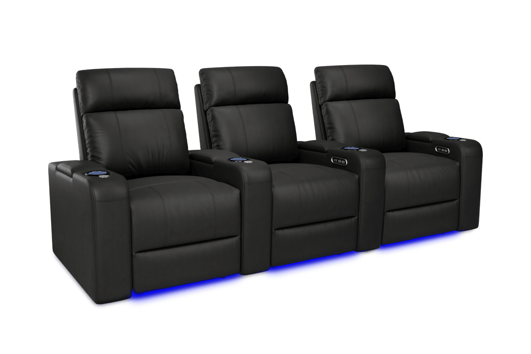 Valencia 2025 New Piacenza Leather Home Theater Seating Power Headrest Row of 3, Black