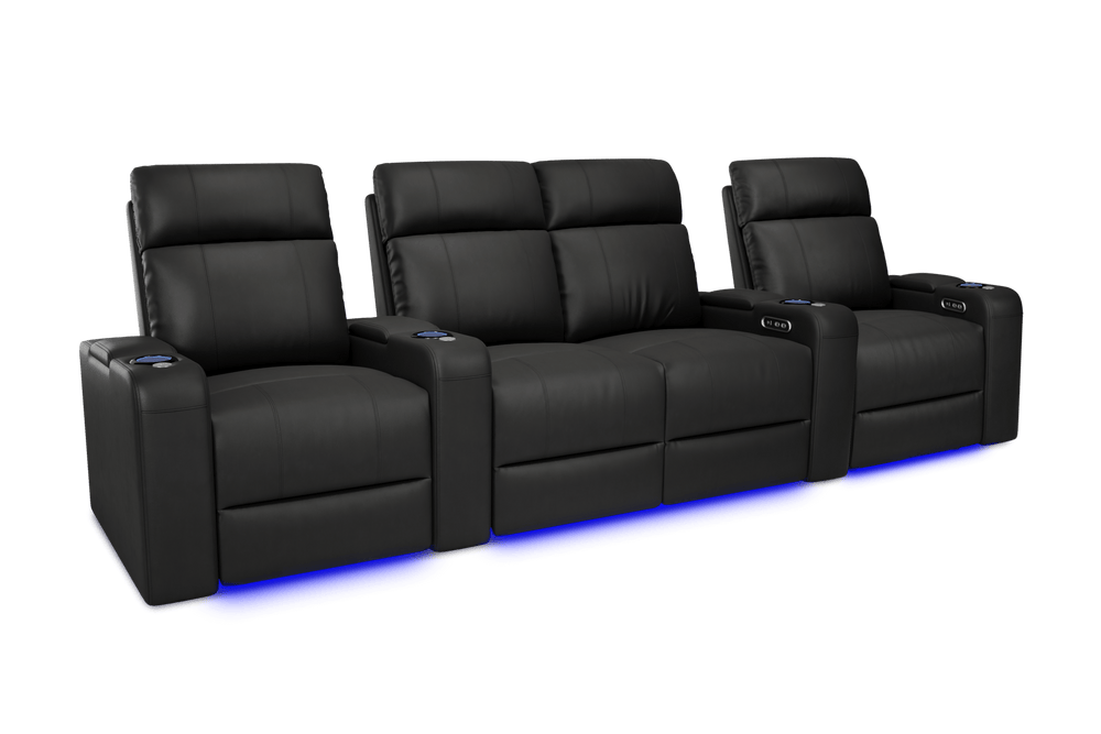 Valencia 2025 New Piacenza Leather Home Theater Seating Power Headrest Row of 4 Loveseat Center, Black