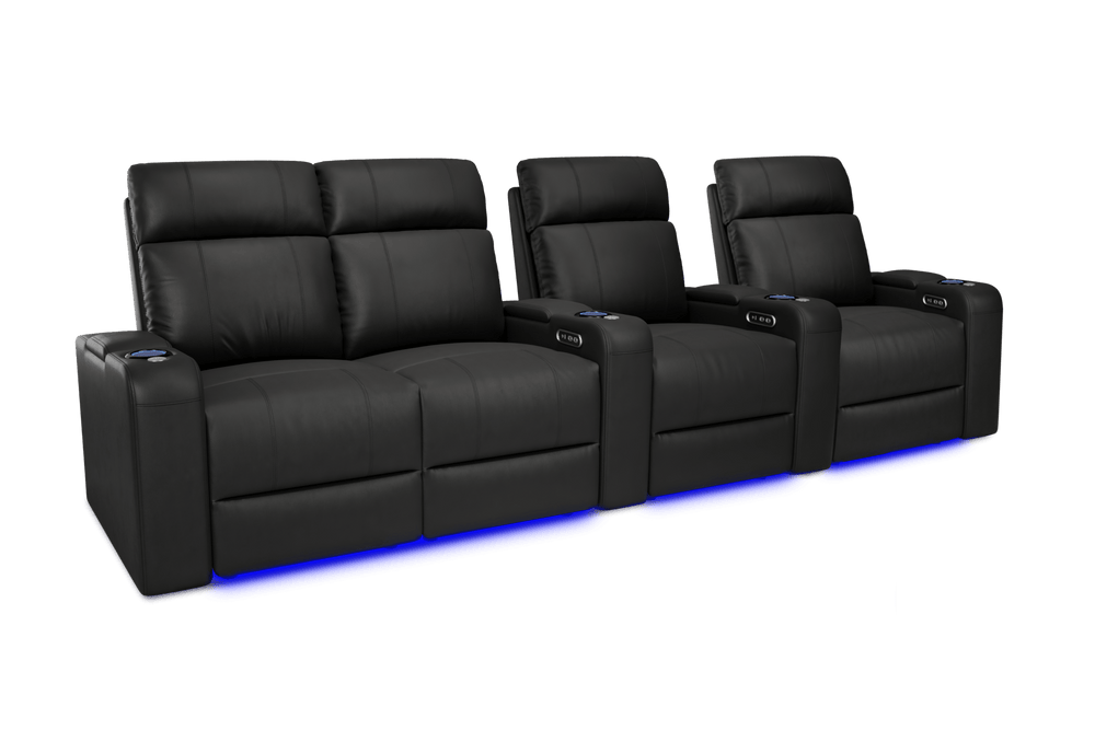 Valencia 2025 New Piacenza Leather Home Theater Seating Power Headrest Row of 4 Loveseat Left, Black
