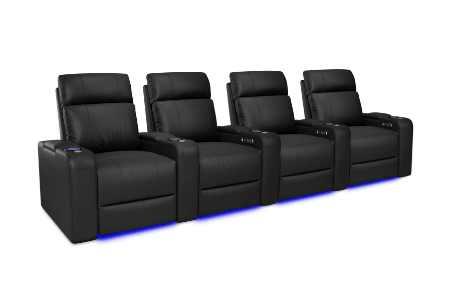 Valencia 2025 New Piacenza Leather Home Theater Seating Power Headrest Row of 4, Black