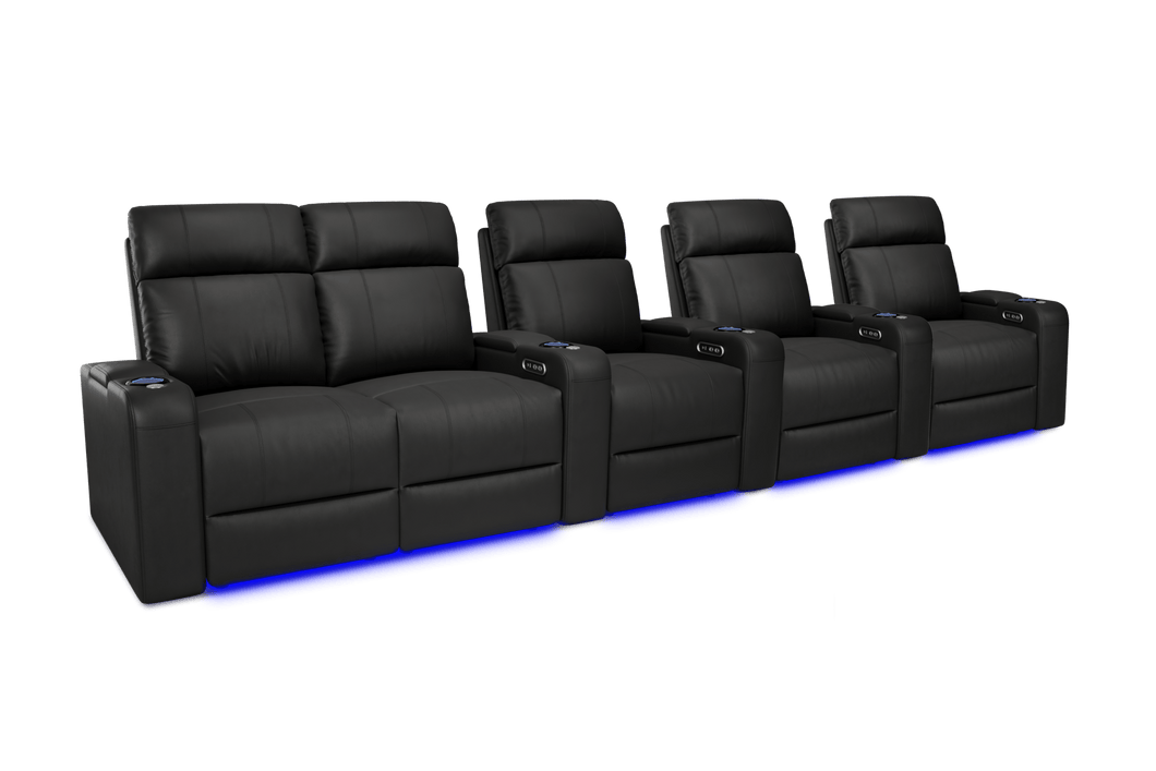 Valencia 2025 New Piacenza Leather Home Theater Seating Power Headrest Row of 5 Loveseat Left, Black