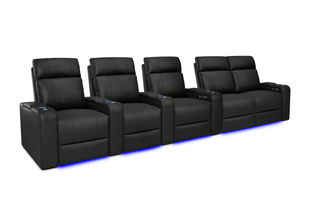 Valencia 2025 New Piacenza Leather Home Theater Seating Power Headrest Row of 5 Loveseat Right, Black