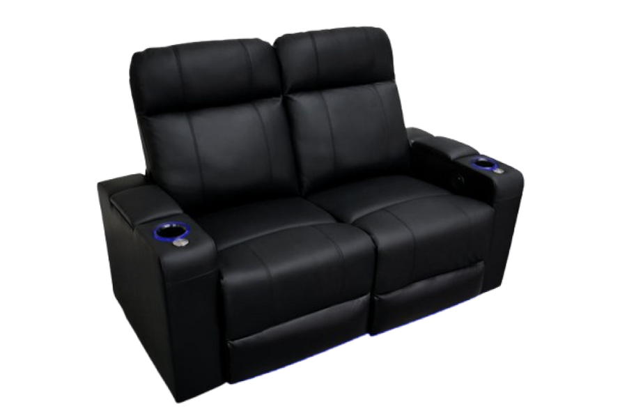 Valencia Piacenza Leather Home Theater Seating Row of 2 Loveseat, Black